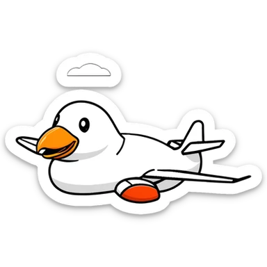 A jet airplane with a goose head on the front of it, replacing the nose cone sticker