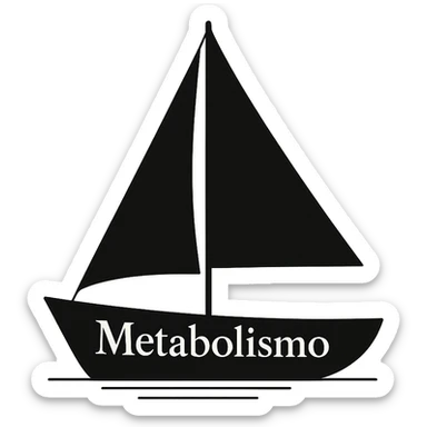 minimalist boat on isolated white background with the word 'Metabolismo' in elegant characters on the hull, graphic style, 4K resolution sticker