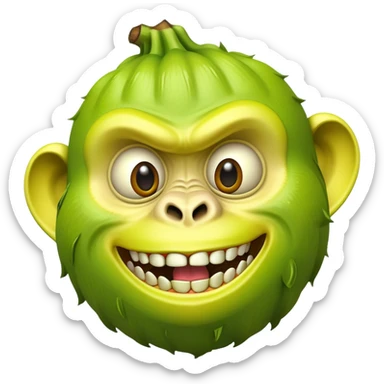 A peeled banana body with a lime green gorilla head showing teeth and expressive eyes sticker