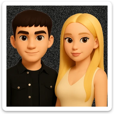 Slightly increase the volume of the upper body of the girl, separate the girl and the boy from each other, and make the skin color the same for both characters. Maintain the cartoonish 3D style in the edit. sticker