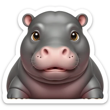 cinematic-cute baby hippo-portrait-emoji,-poised-and-regal,-with-a-massive,-robust-build-and-a-smooth,-sleek-slate-gray-hide,-deep-set-soulful-eyes,-simplified-yet-sharp-and-sophisticated-features,-highly-detailed,-glowing-with-a-soft radiance sticker