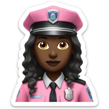 darkskin female police officer with pink uniform and long hair sticker