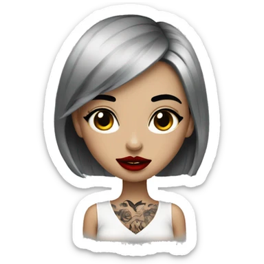 Pale black haired girl with black tattoos on body wearing red lipstick  sticker