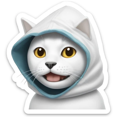 White cat with shark hood sticker