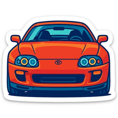 Toyota Supra MK4 front view, vibrant dynamic cartoon style, iconic headlights, aggressive stance sticker