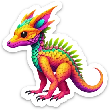 Exotic Tropical futuristic lush warm-colored neon-colored Fakémon-Trico-creature (full body) sticker