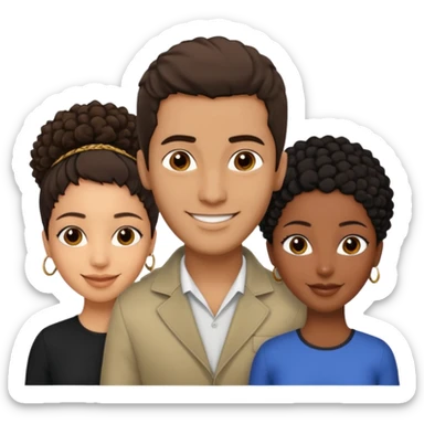  middle Eastern man with short brown hairwith two black african women both are African one is light skin black and one is medium tone black with african hair styles sticker