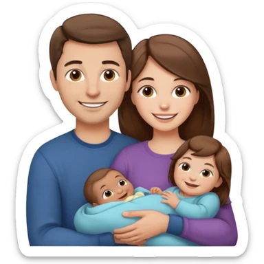 "Woman with long brown hair and fair skin holding a baby girl. And man with short brown hair and fair skin, without a mustache, holding a child. Smiling." sticker