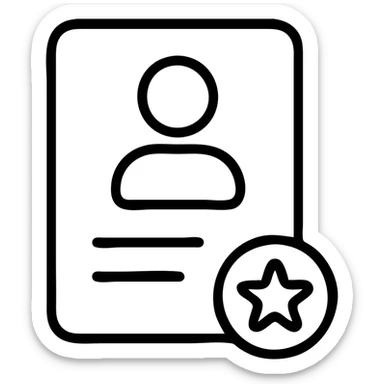 icon of a resume with a star badge and profile silhouette sticker