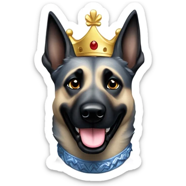 A smiling malinois dark blue merle color, without red and white color with a crown on his head sticker