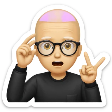 Generate a emoji head base with a shocked expression with a finger pushing the glasses down a little bit make the glasses tipped and make the head full yellow with a slight tint at the top with no hair sticker