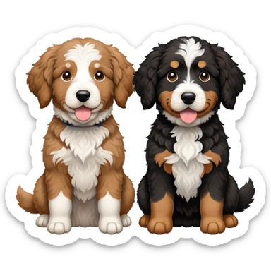2 dogs: one light brown Aussie doodle, one Bernedoodle all black with white eyebrows some white markings, no brown coloring. Both same size. sticker