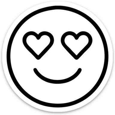monochrome black and white love emoji with heart eyes minimal sticker
