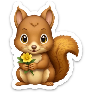 baby squirrel hold a flower sticker