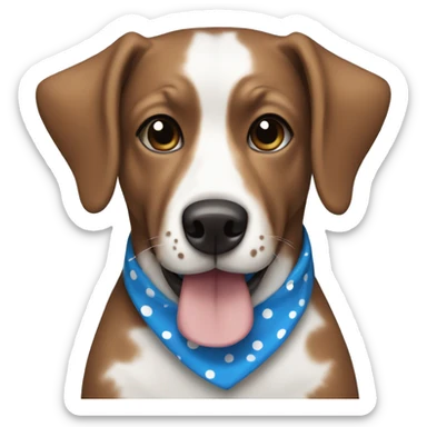 Brown and white dog wearing a blue polka dots bandana sticker