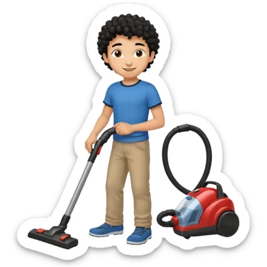 Emoji to encourage kids to do chores - should contain something about house chores, ok replace the broom with a vaccum make it atheltic boy 8 years old - egyptian with curly hair but not too curly -  sticker