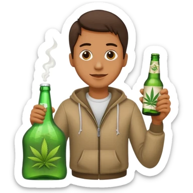 Drunk and high rubber duck holding beed bottle and a bag of weed sticker