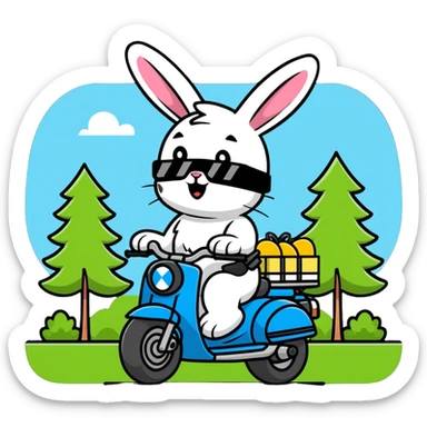 Easter bunny riding a BMW boxer motorcycle with trees and grass in the background sticker
