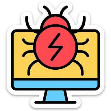 computer virus icon, with a bug or microbe motif, clean and minimal, flat design sticker