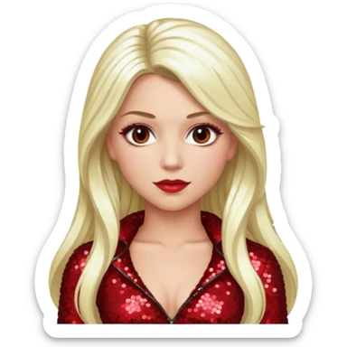 Tiffany Valentine with long platinum blonde hair, dark red sequin outfit sticker