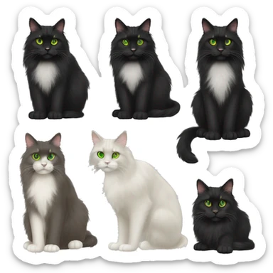 Full black maincoon cat green eyes full body sticker