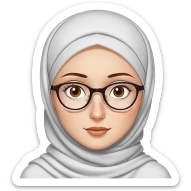 A white skinned hijabi girl with a bit of freckles on her nose and brown eyes and long lashes with glasses  sticker