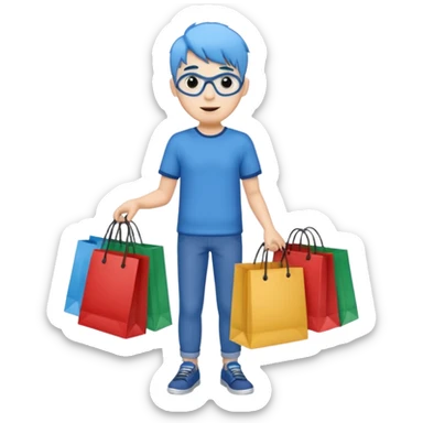 man with blue hair holding shopping bags sticker