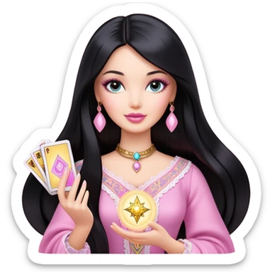 long black hair barbie with light pink tarot cards sticker