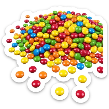 colorful Skittles candy pieces scattered, rainbow colored fruit candies sticker