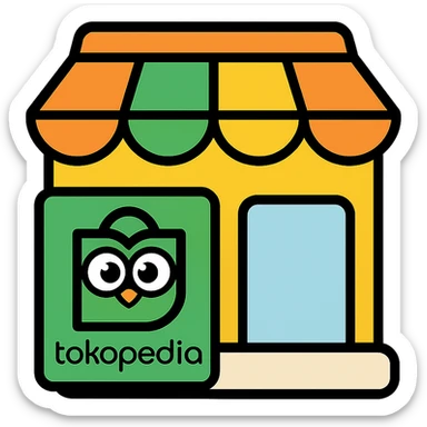 store with Tokopedia logo in pastel colors, colored icon style with black outline sticker