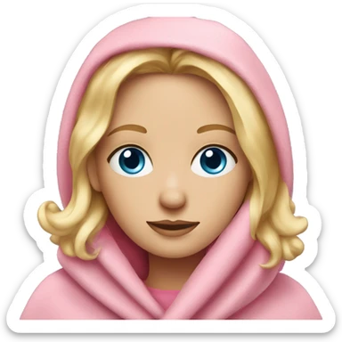 Blonde girl with blue eyes wrapped in pink blanket  sticker