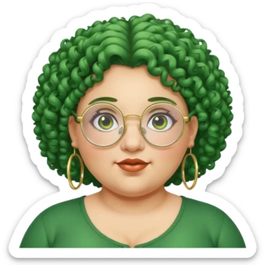  glassess and green curly haired fat girl earrings sticker