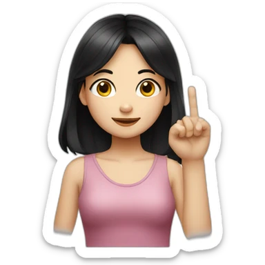 Small white skin black haired girl showing three fingers sticker