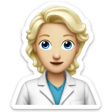 Blonde blue eyes Women scientist holding flask sticker