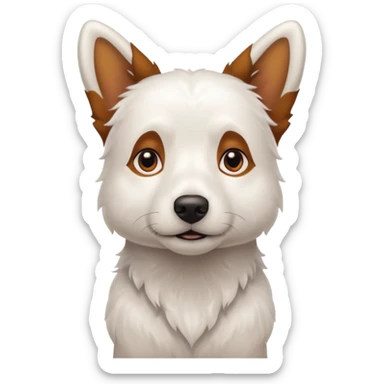 a completely white dog with brown eyes, a long, medium-sized body, and ears with small brown specks on them. sticker