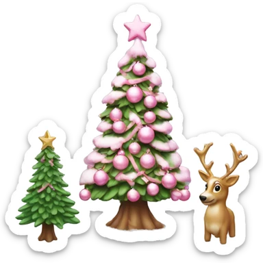 christmas tree with snow and pals pink ornaments  sticker
