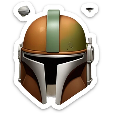 Olive and rust colored Mandalorian helmet with antenna sticker