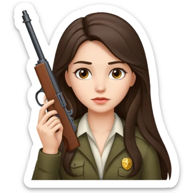 A brunette with long hair girl who is about to kill herself with a littlr gun pointed at her temple sticker