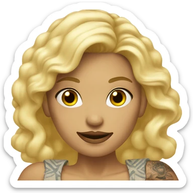 Blonde women in mini dress with tattoos on the body everywhere, and her hand pointing forward sticker