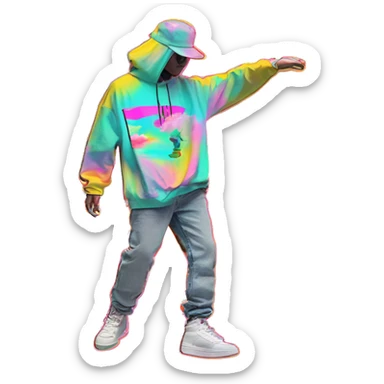 Multicoloured neon Vaporwave person hoodie dancing hip hop bucket hat tropical Skater fashion aesthetic baggy clothes graphic t shirt 420 sticker