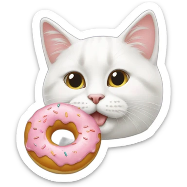 white cat with donut sticker