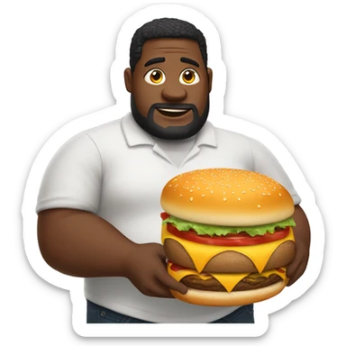 Heavy set man with a burger sticker