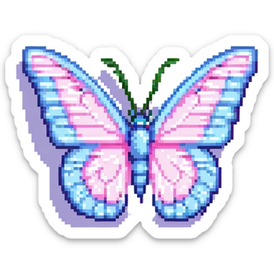 butterfly, half blue half pink wings in pixel art style sticker
