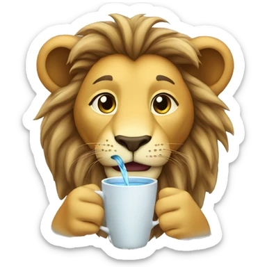 lion drinking water from cup sticker