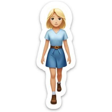 back of blonde woman stands In front at a crossroads between two paths—one illuminated, the other in shadow... scary and sunlight ...she walks the light path  sticker