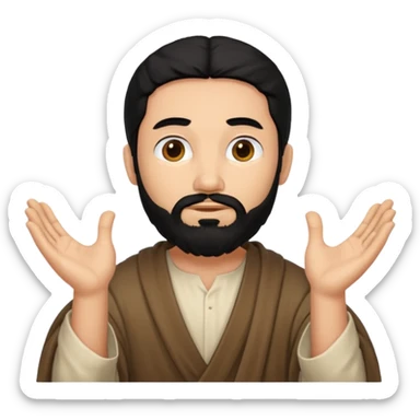 fullbody, head-to-toe, Jesus's apostle Thomas, black hair and black beard, hands down, normal emoji style sticker