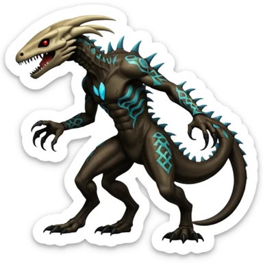  Venom-Fionbri-Vernid-Marowak-Salandit-Xenomorph-hybrid-fantasy-creature (full body) with tribal markings and glowing patterns and scales sticker