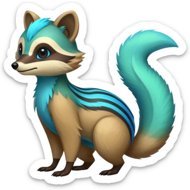 Iridescent Neon Green-Cyan-Blue Tanuki-Numbat-Sergal-fusion-hybrid-animal-creature, full body sticker
