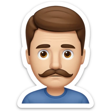white man with parted brown hair and a thick mustache in the stock ios emoji style. he is very unhappy and his hair is a bit unkempt sticker