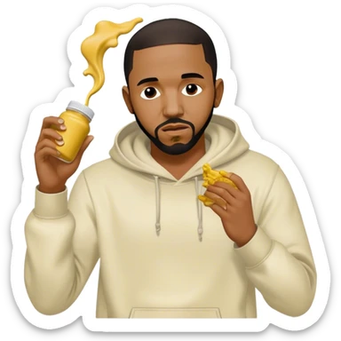 Kendrick Lamar, throwing mustard on Drake sticker